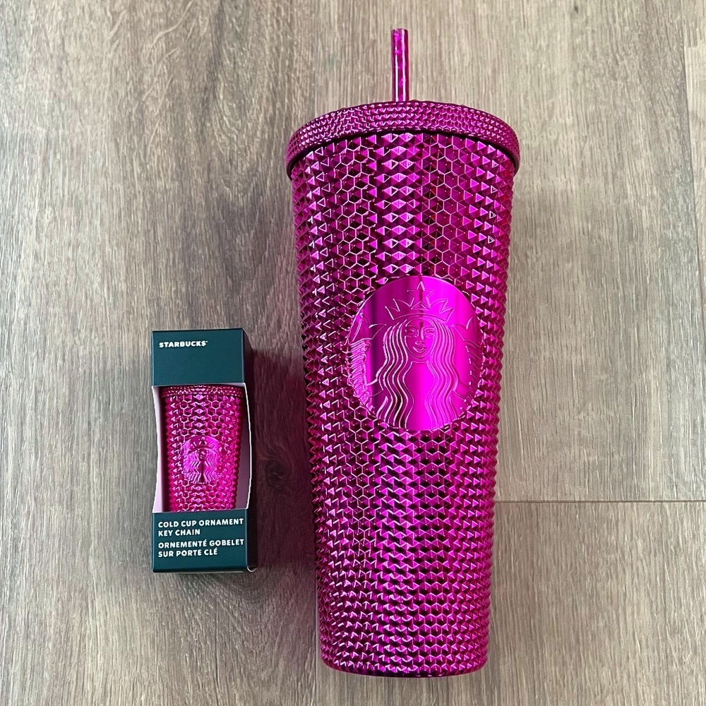 Starbucks Holiday Pink Metallic Venti Cup & Ornament Keychain Limited Edition